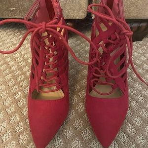 "Anne Michelle" Women's Lace & Zipper Heels Size 9
